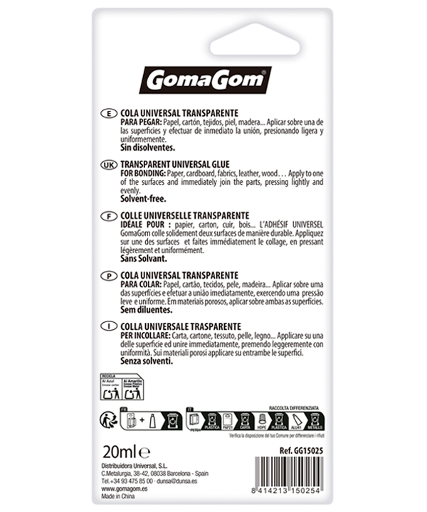 COLA UNIVERSAL TRANSPARENTE 20ml Sin disolventes - Imagen 2