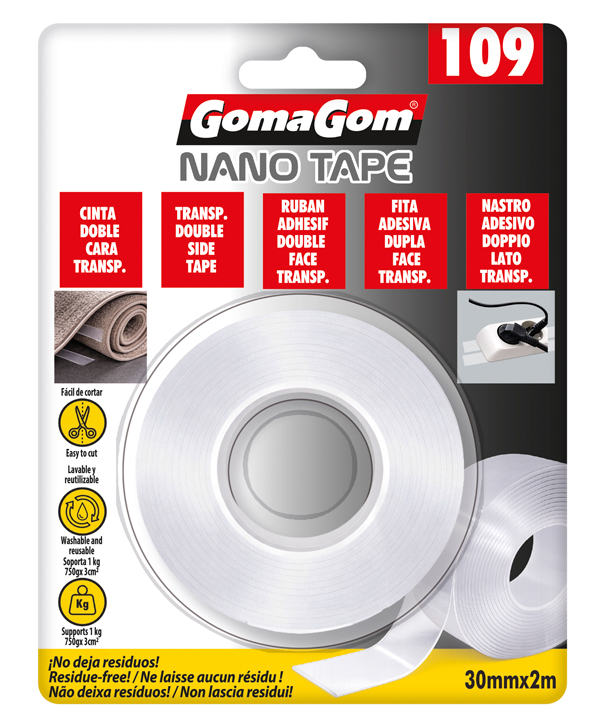 CINTA ADHESIVA DOBLE CARA TRANSPARENTE NANO TAPE 30 mm x 2 m