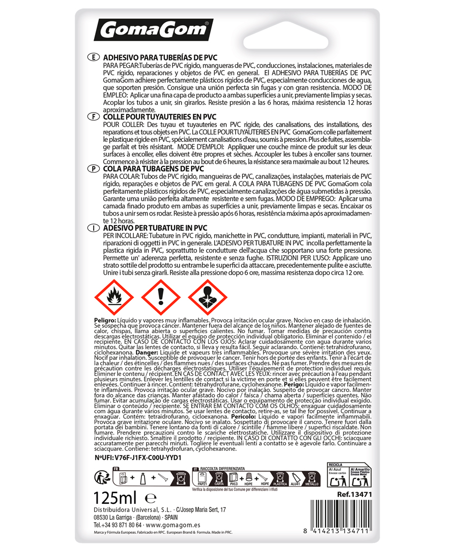 ADHESIVO PARA TUBERÍAS DE PVC 125ml - Imagen 2