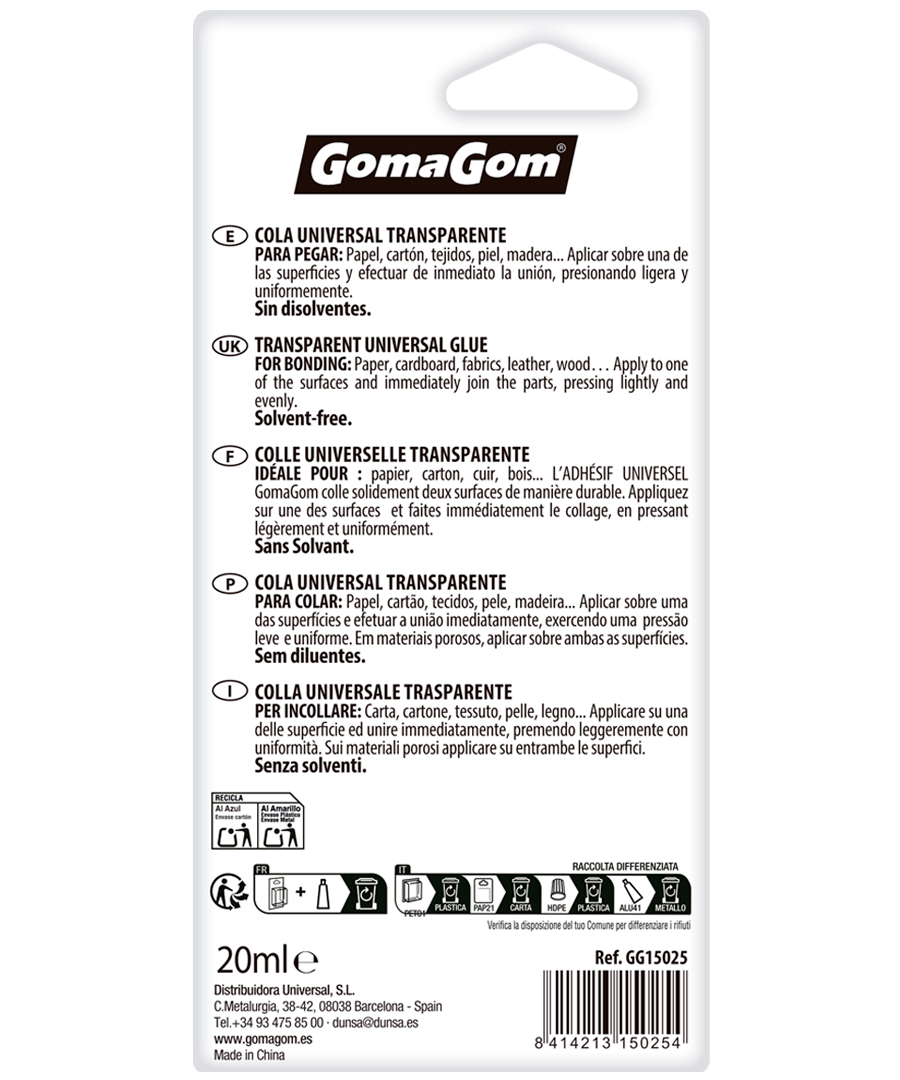 COLA UNIVERSAL TRANSPARENTE 20ml Sin disolventes - Imagen 2