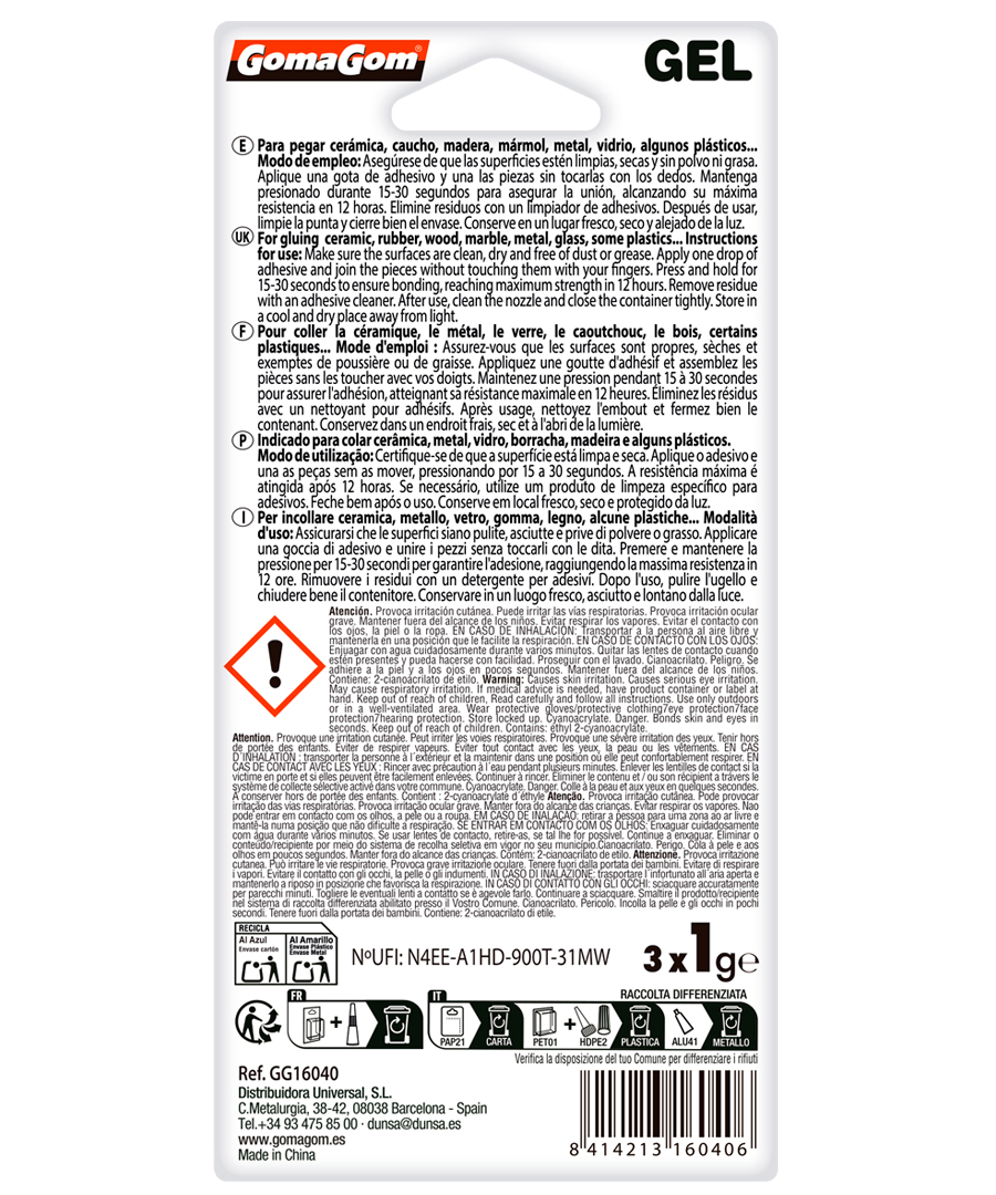 SUPER ADHESIVO INSTANTÁNEO GEL 1g (3) Monodosis - Imagen 2